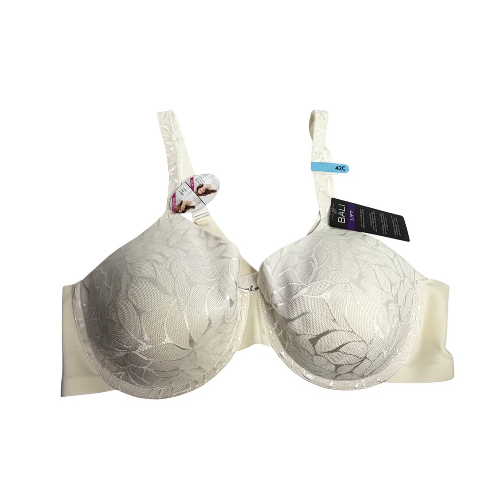 Bali DF0085 Lift Full Coverage Underwire Bra Ivory‎ Lace 42C New \